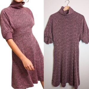 Anthropologie Maeve Turtleneck Ballon Sleeve Knit Dress Pink Burgundy XS